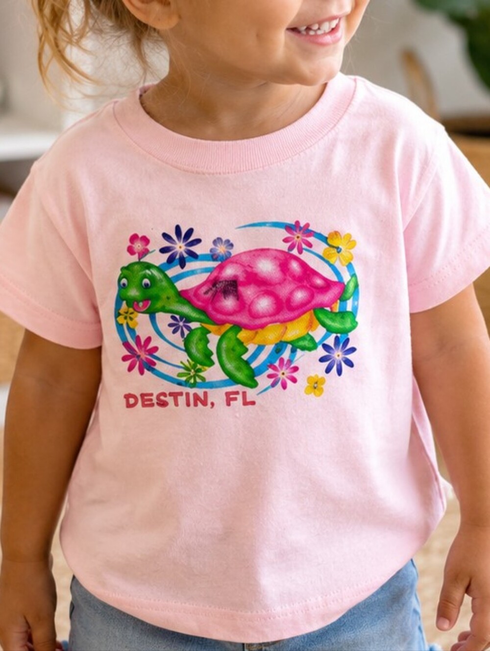 Destin Florida Girls 4T Pink Turtle Graphic T-Shirt Beach Vacation Souvenir Is
